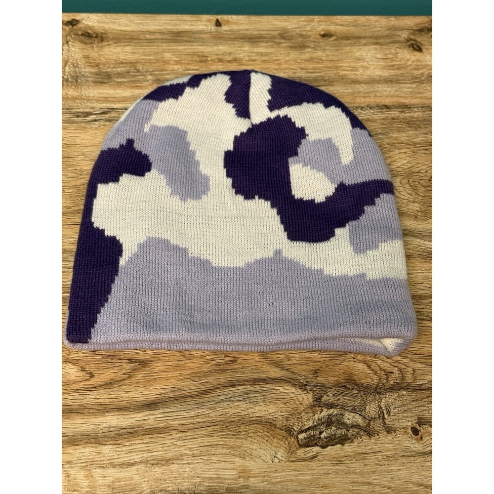 Beanie Toque Winter Hat Knit Camouflage‎ Purple White NICE CAPS 4-14 YO Kids